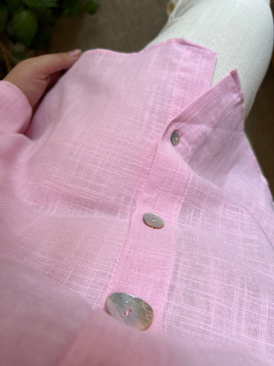 Pink Linen Shell Buttons Shirt