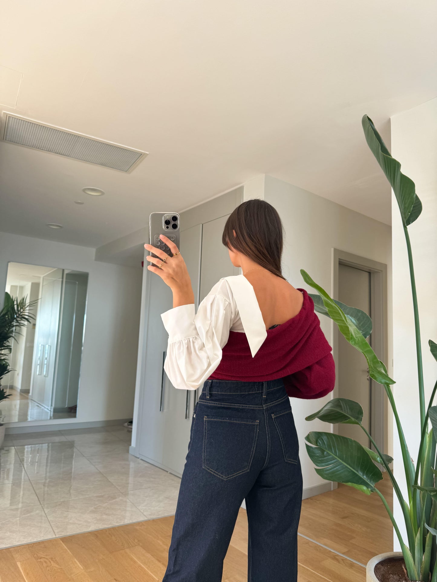 Maroon Off Shoulder Pullover With Shirt Sleeve