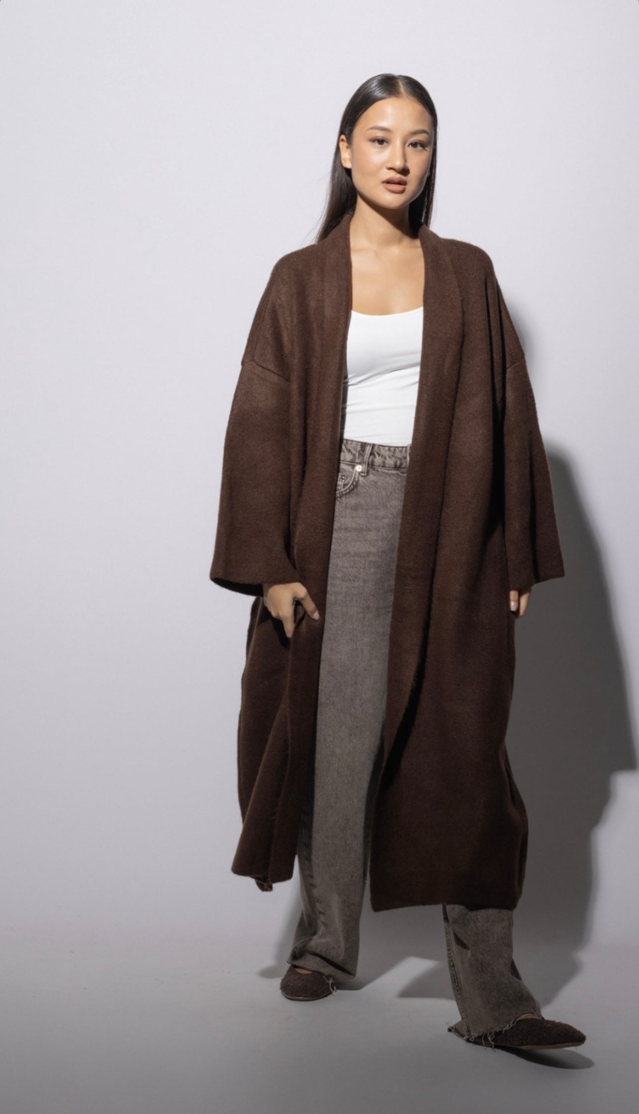 Brown Heavy Longline Coat Cardigan