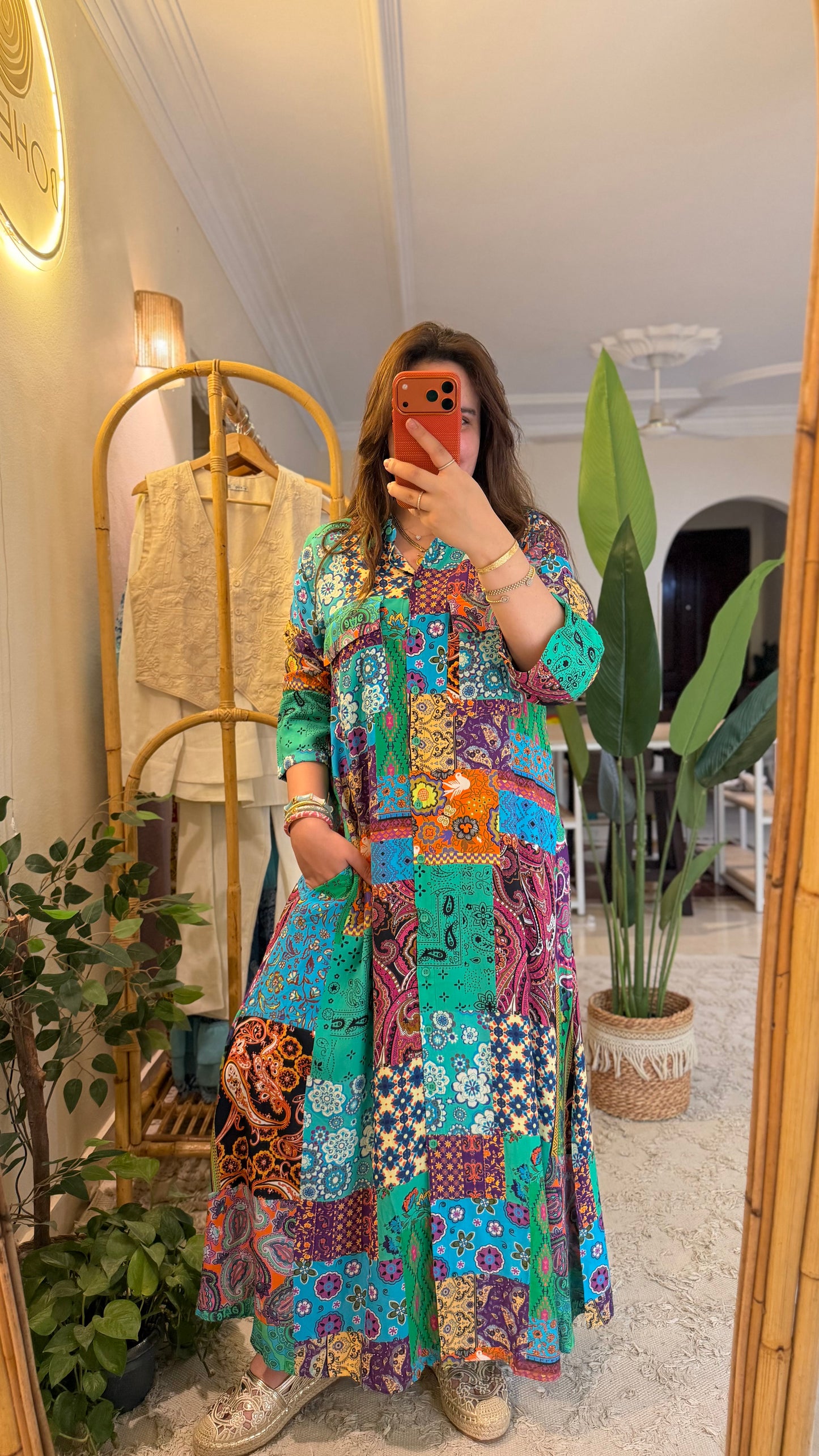 Colorful Patchwork Shirt Dress - Print 1