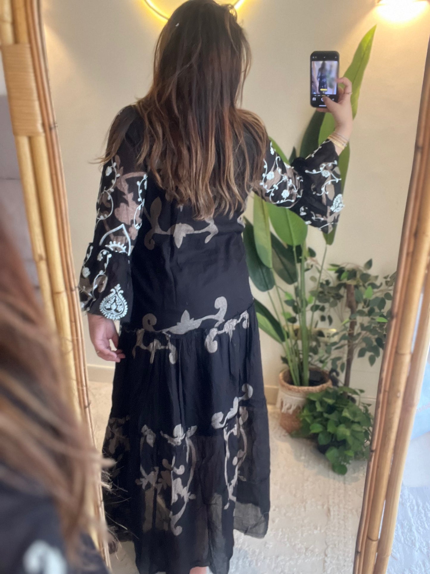 The French Black Embroidered Paisly Dress