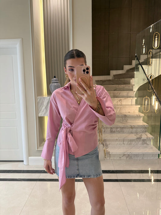 Pink Tie Shirt With Side Belt (Petite Size)