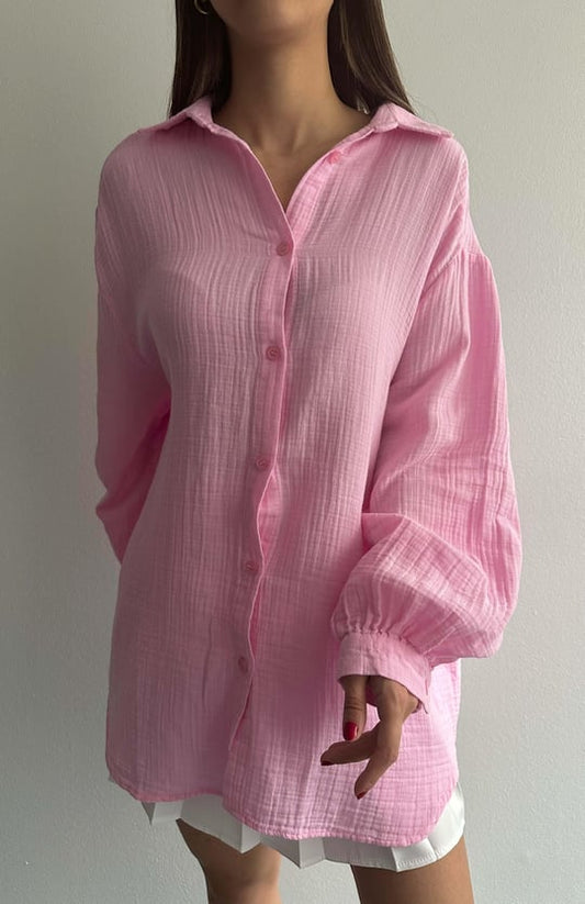 Pink Muslin Cotton Oversized Shirt