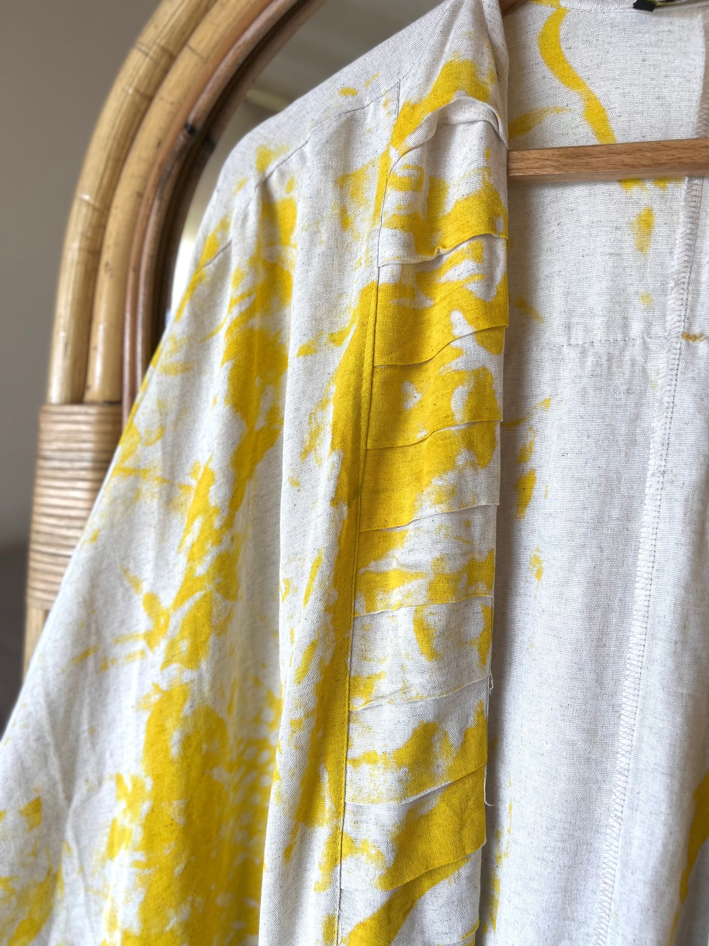 Linen Yellow X Beige Kimono With Pockets & Fishnet Details