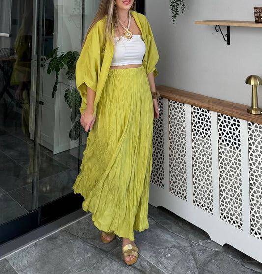 Kiwi Crinkled Cotton Inlined Skirt