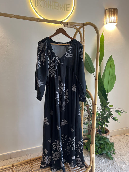 Black Grey Hawaii V Neck Dress