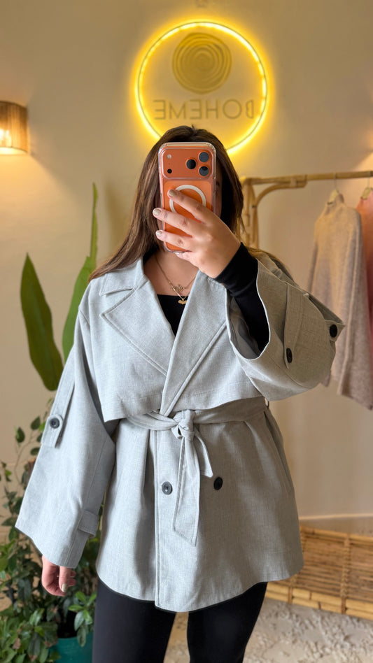 Light Grey Belted Trench Coat