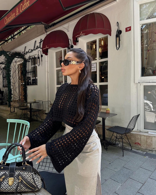 Black Crochet Crop Top