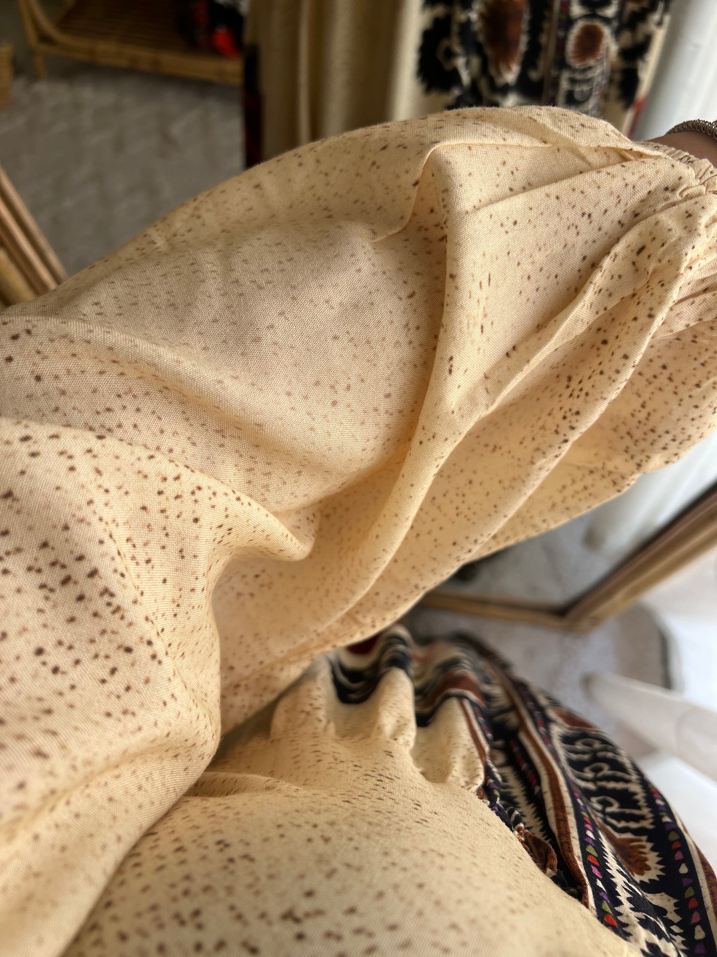 Floral Tapestry Beige V Neck Dress