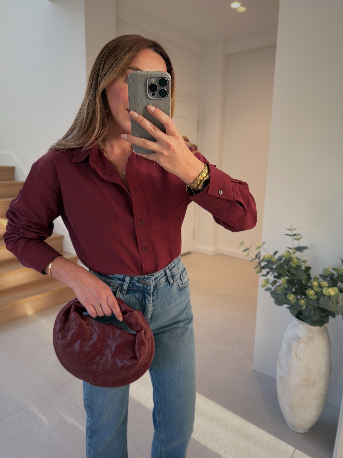 Basic Oversized Cotton Burgundy Shirt