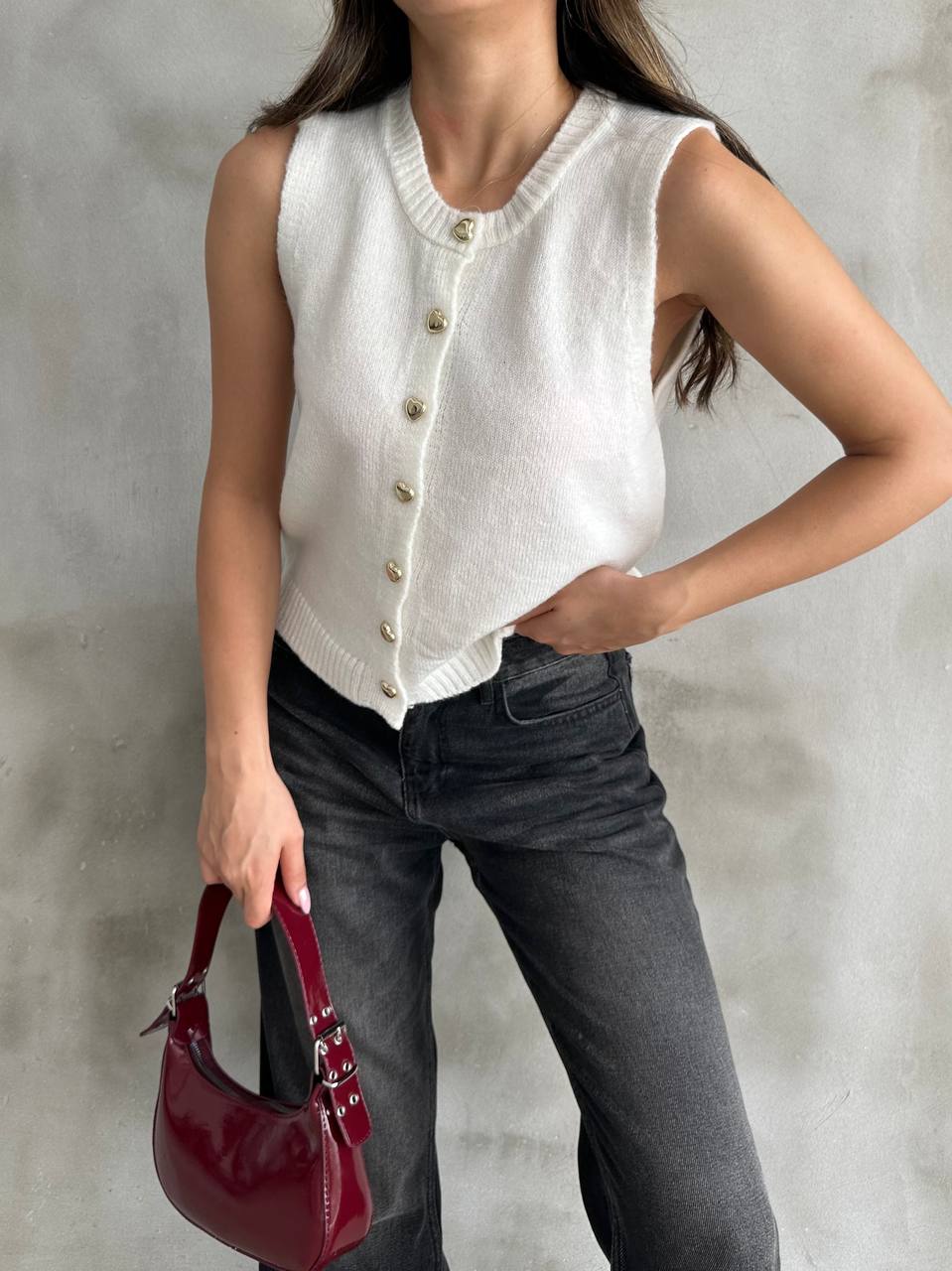 Cream Vest With Golden Heart Buttons