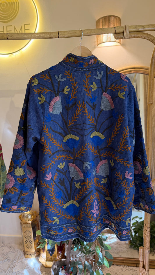 Blue Orange Suzani Embroidered Long Jacket