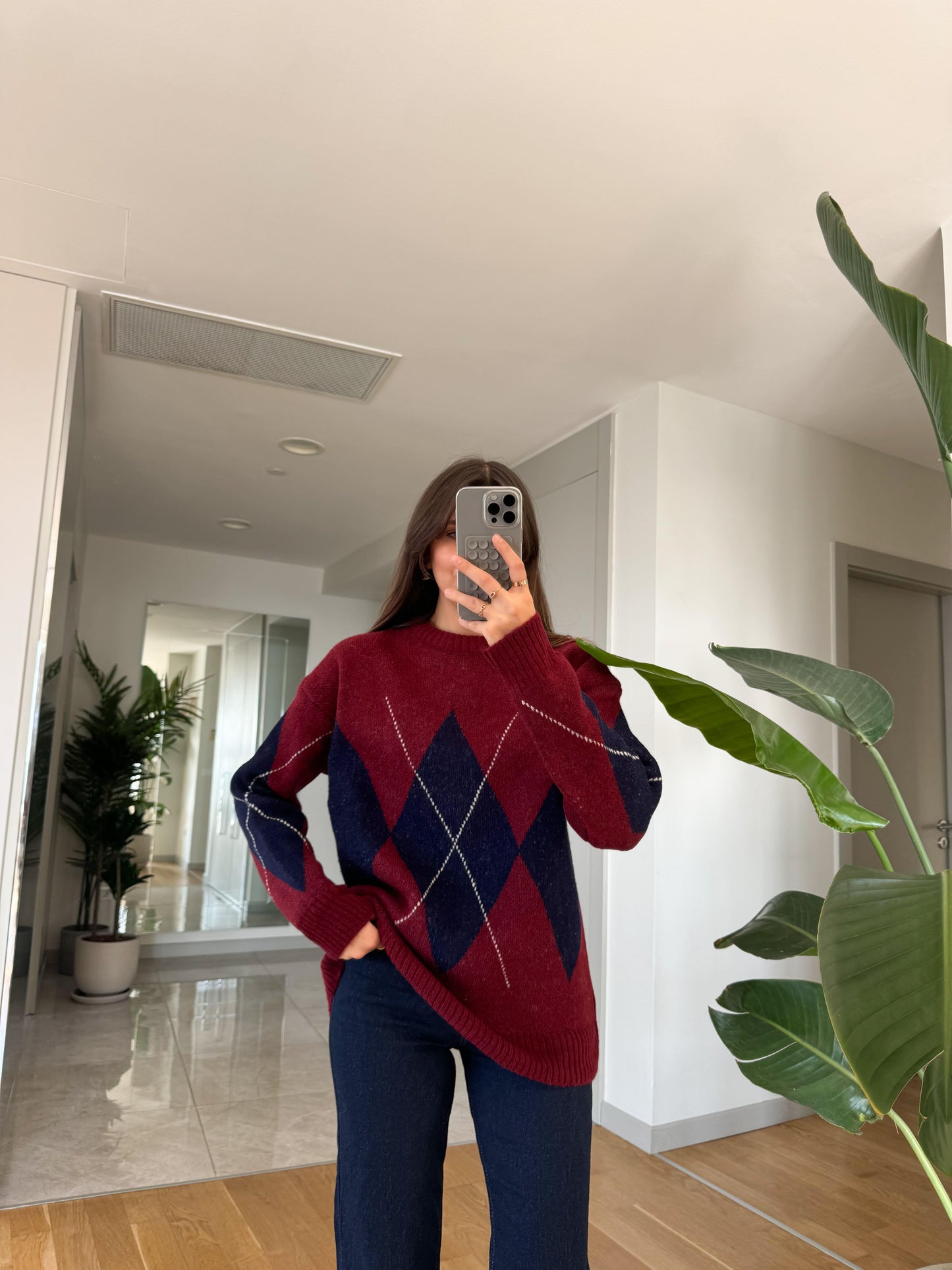 Burgundy X Navy Rhombus Pullover