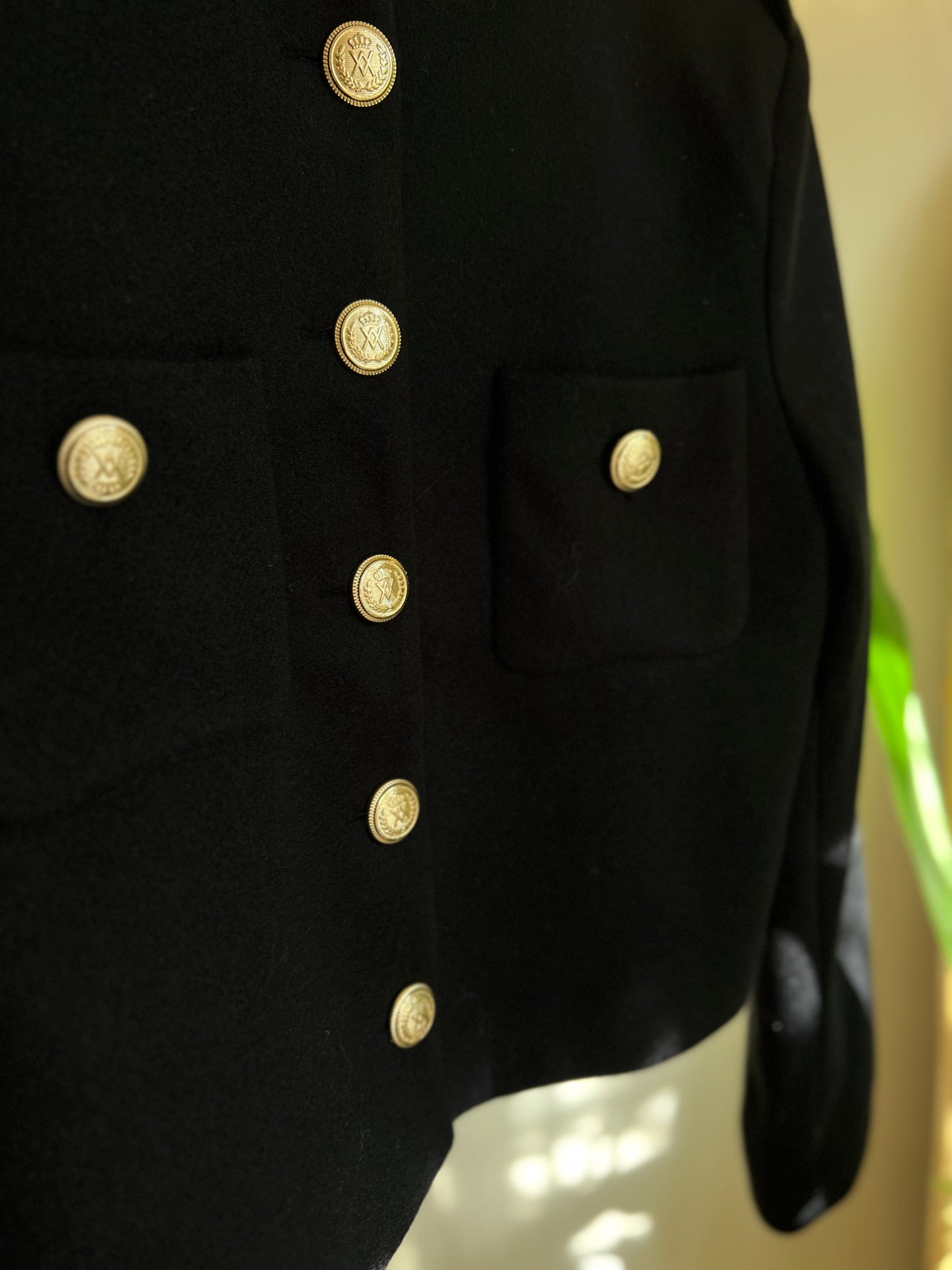 Black Golden Buttons Wool Jacket
