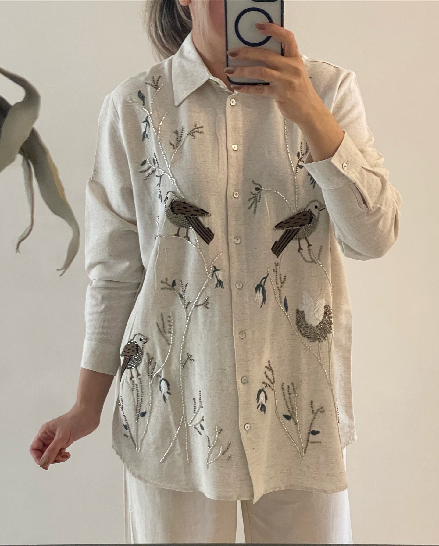 The Birds Embroidered Linen Shirt