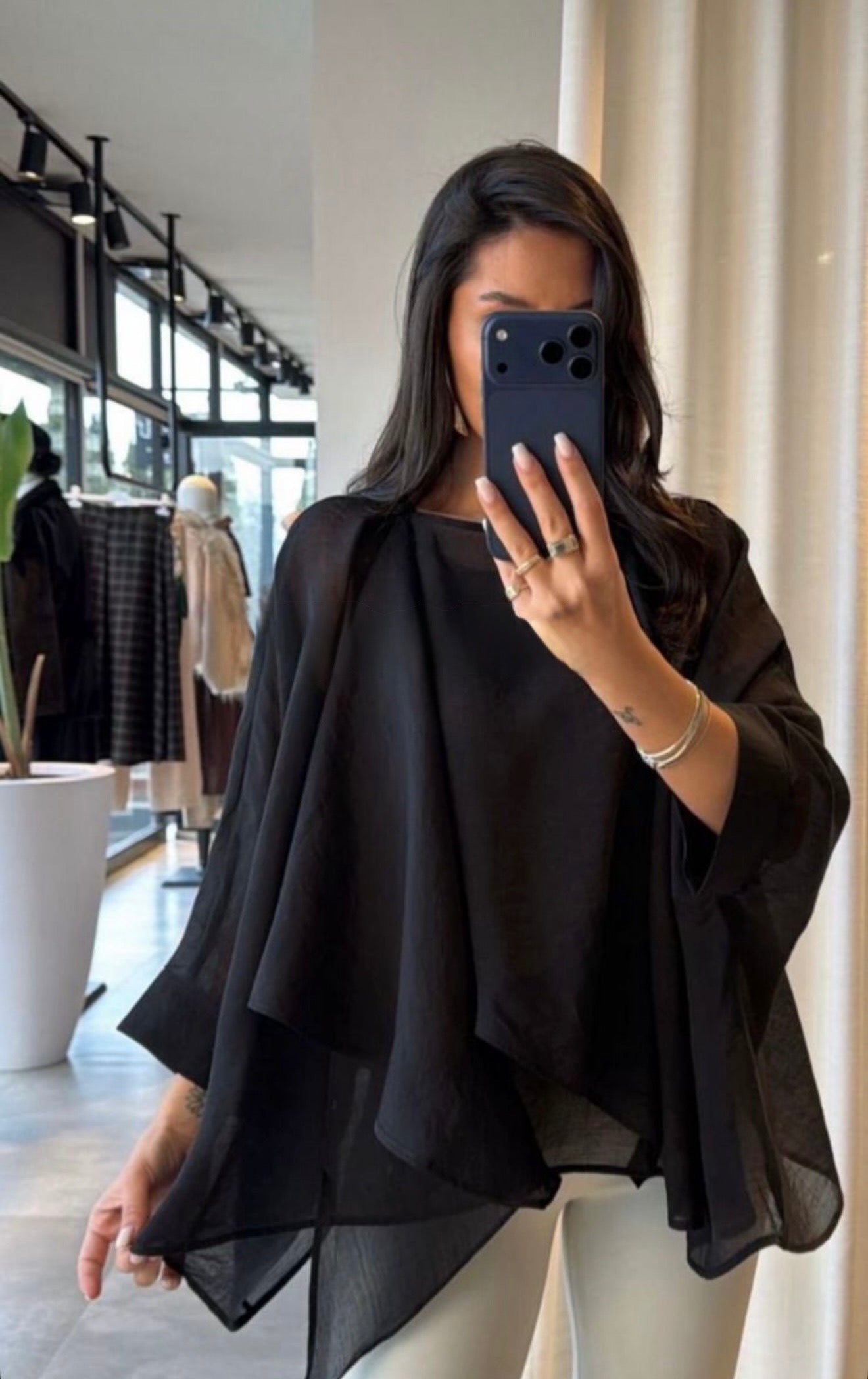 Black Chiffon Cape Blouse