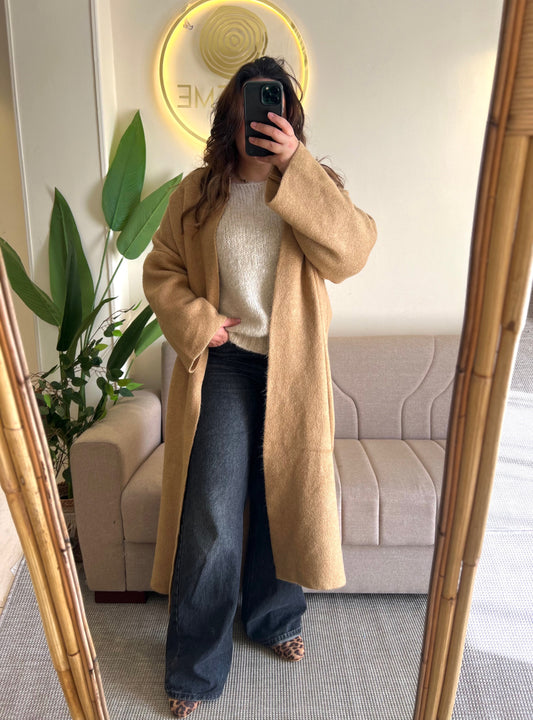 Camel Heavy Longline Coat Cardigan