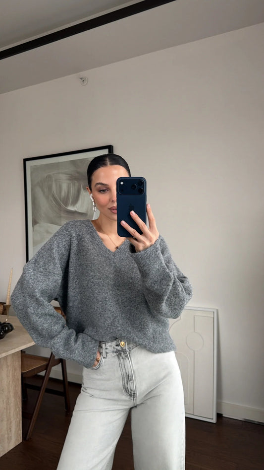 Grey V Neck Pullover