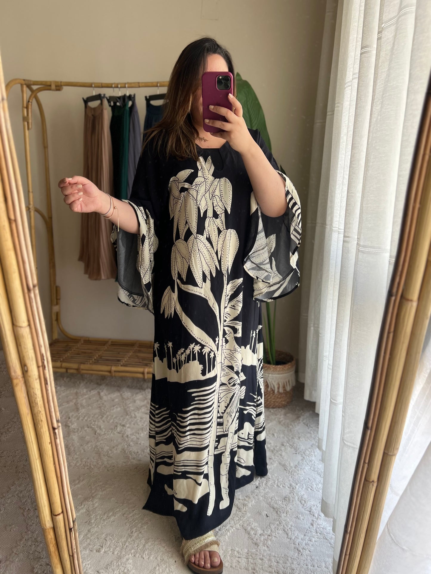 Black Butterfly Sleeves Dress With Side Slits