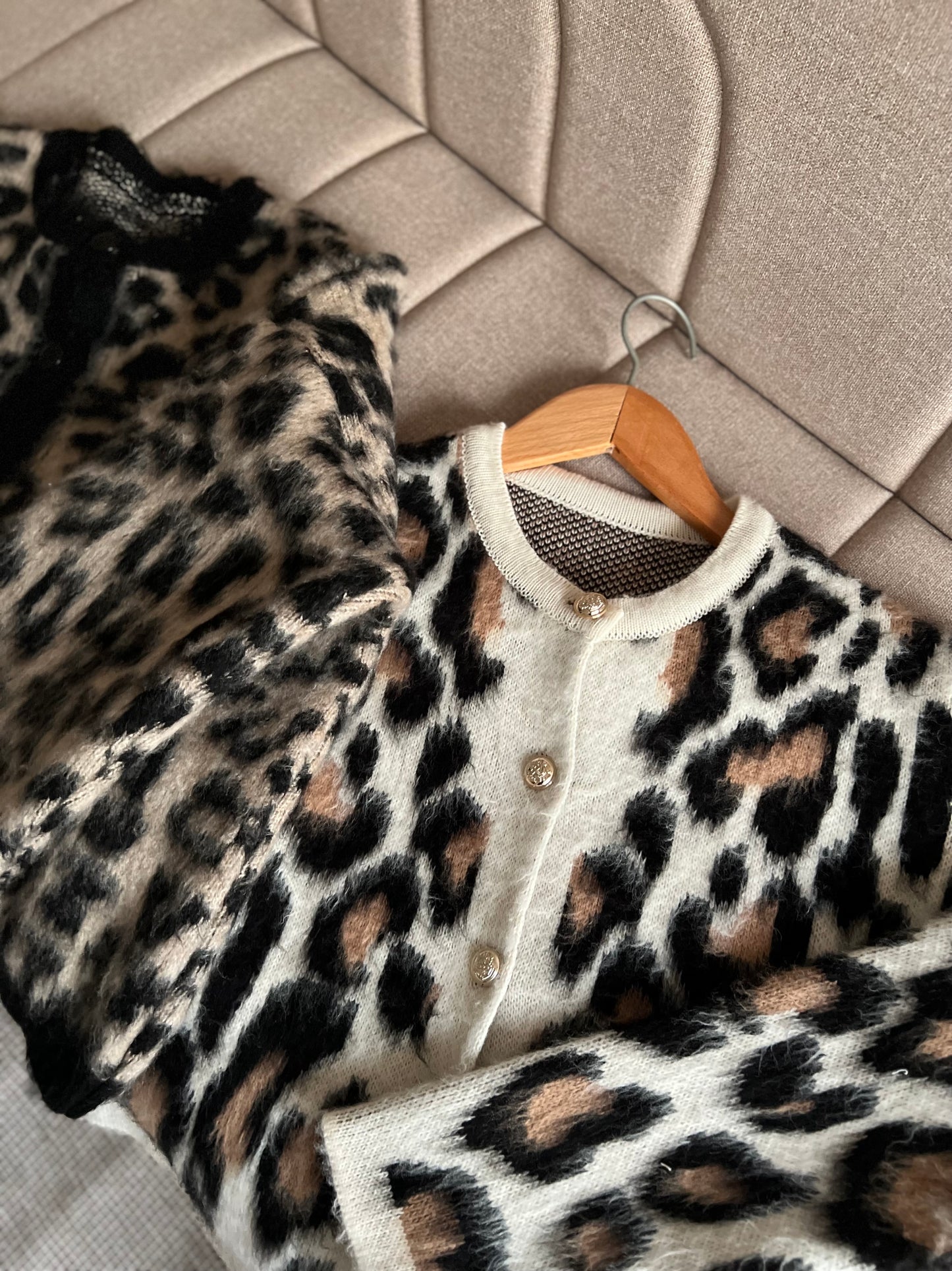 Leopard Beige Cardigan With Golden Buttons