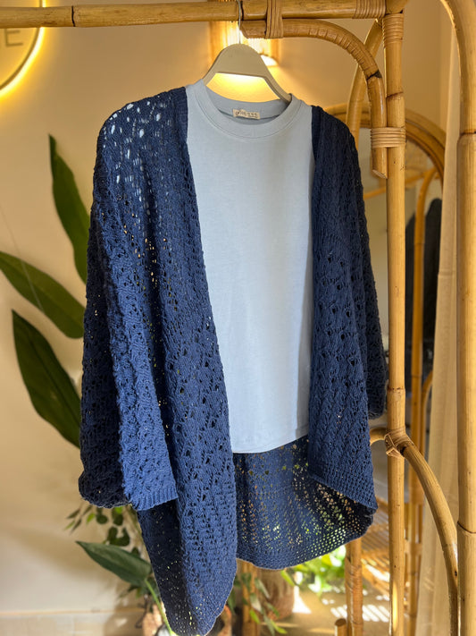 Navy Crochet Butterfly Sleeve Kimono