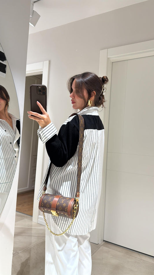 Black Patchwork Shirt With Striped Details