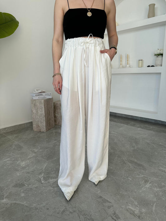 Premium White Elastic Waist Palazzo Pants