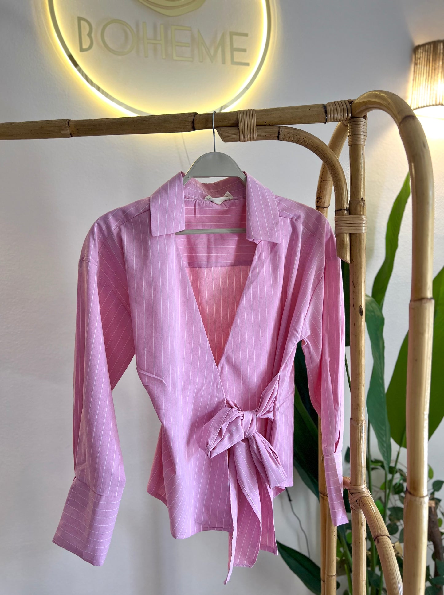 Striped Pink Tie Shirt With Side Belt (Petite Size)