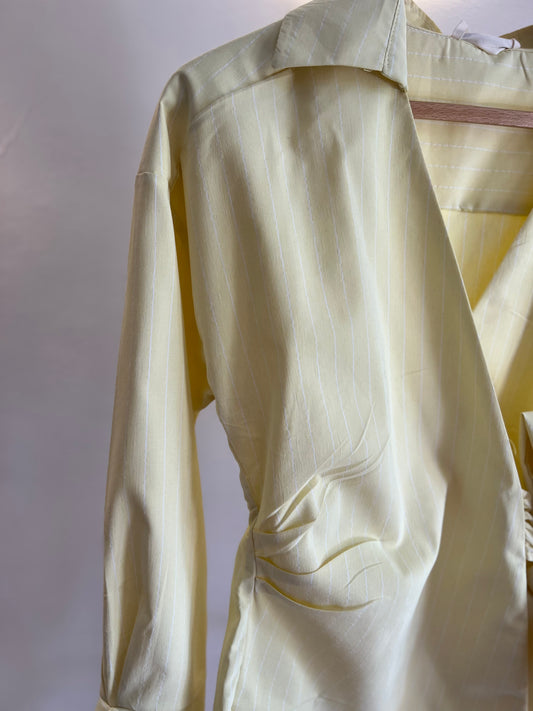 Striped Yellow Tie Shirt With Side Belt (Petite Size)