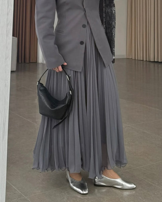 Grey Chiffon Pleated Flowy Skirt