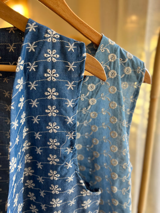 Light Blue Cotton Embroidered Vest