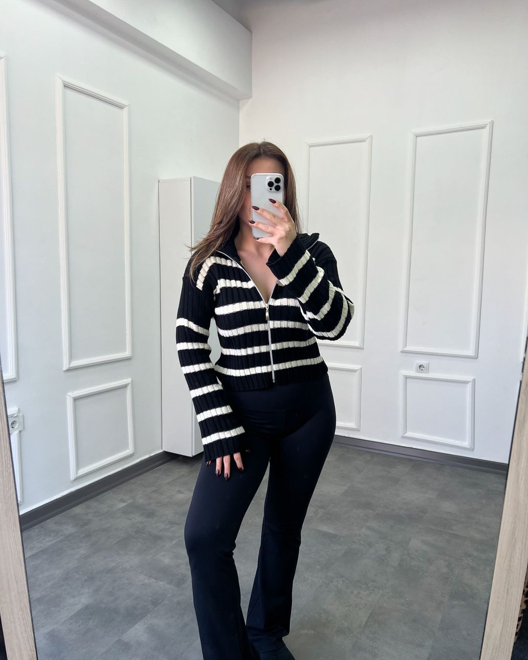 Black & White Striped Zipper Triko Jacket