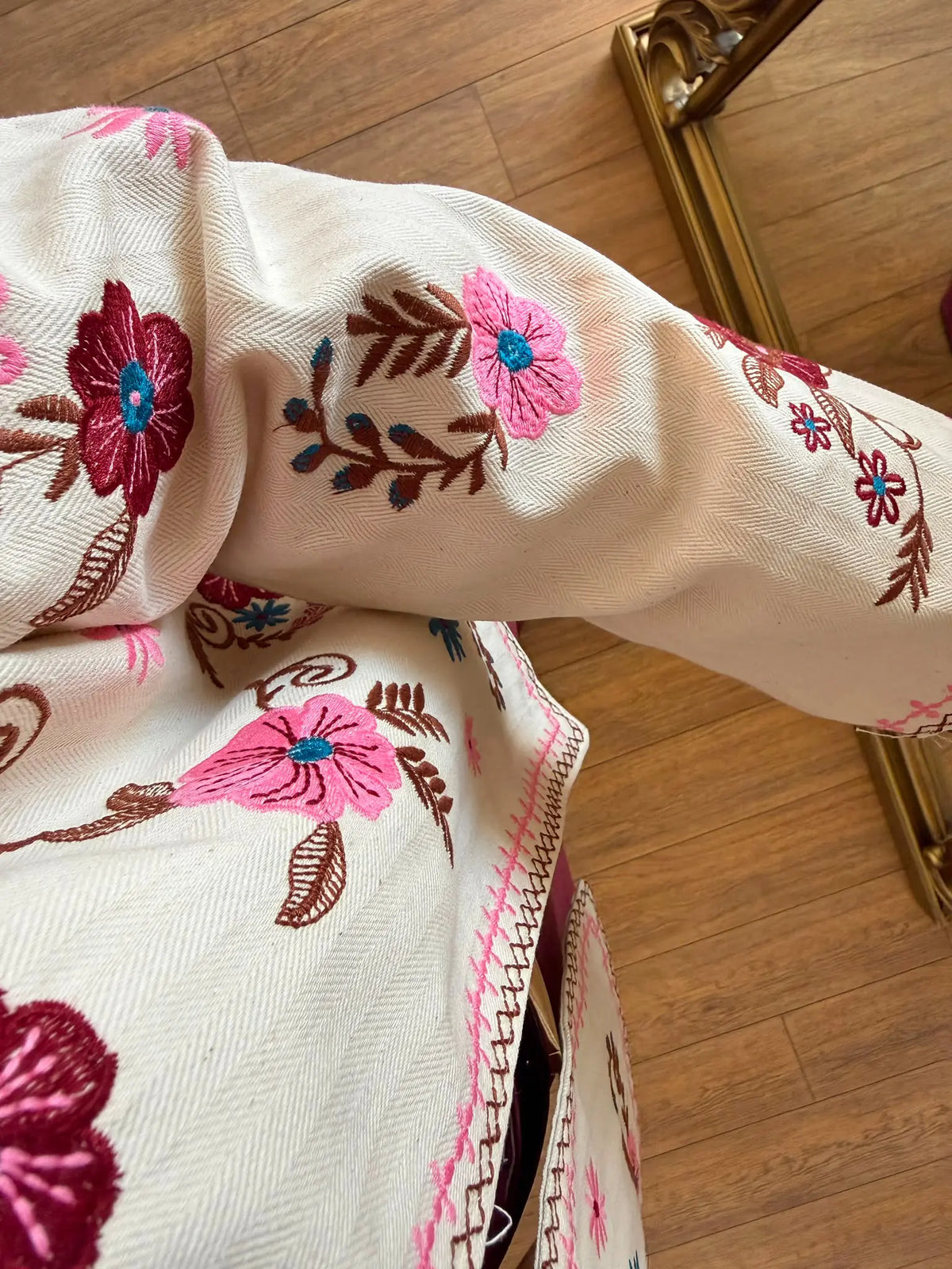 Off White Pink Floral Embroidered Jacket