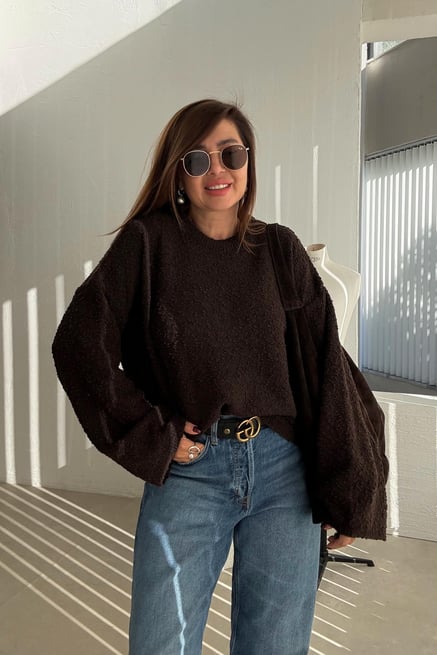 Brown Round Neck Stitch Pullover