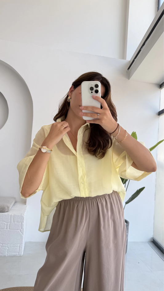 Butter Yellow Oversized 3/4 Sleeve Shirt