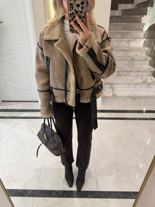 Cafe Faux Leather Jacket With Pockets & Belt