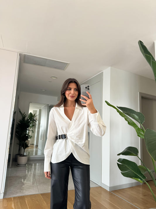 White Shirt With Black Leather Belt
