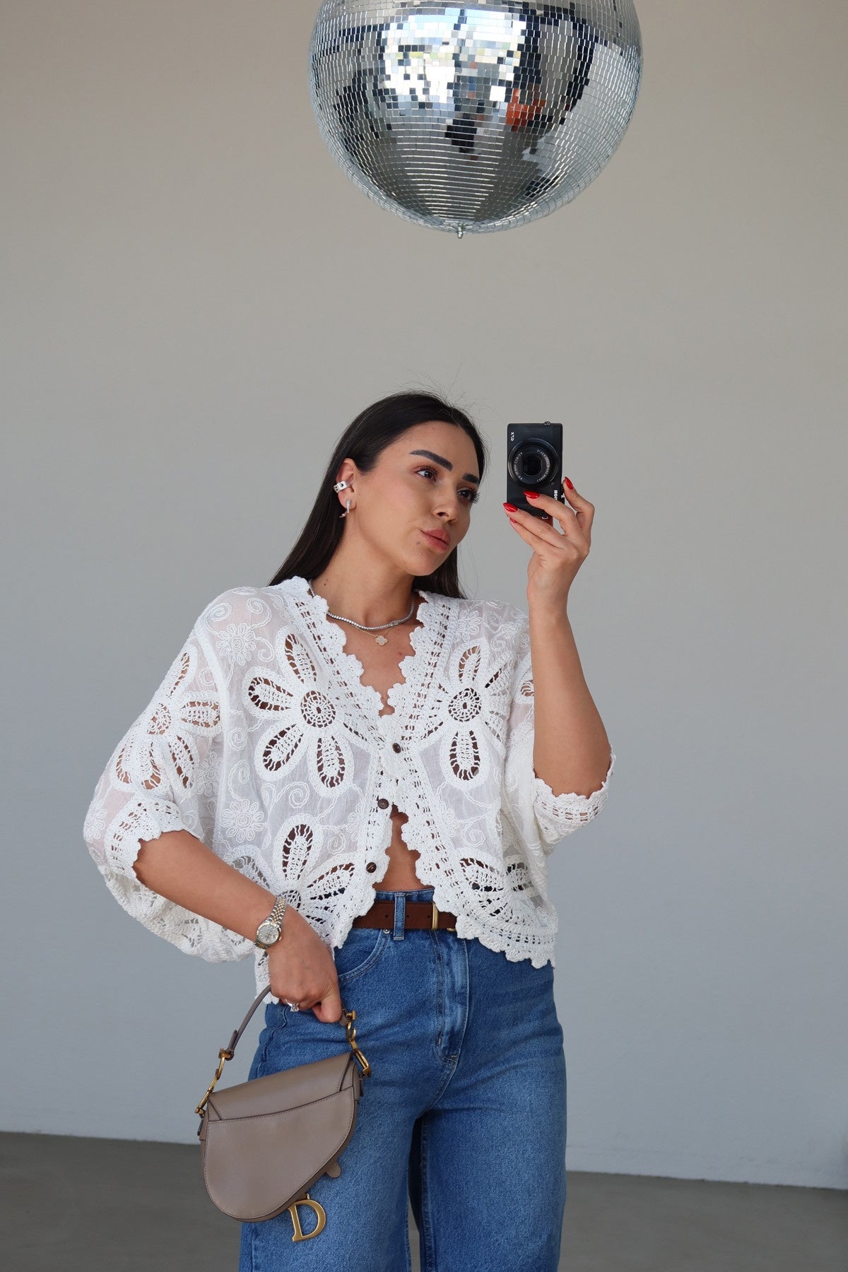 Italian White Crochet Top With Buttons