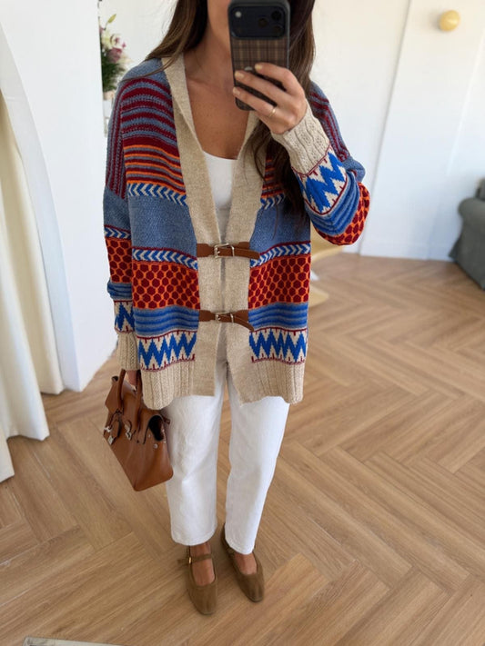 Blue X Orange Vintage Cardigan With Leather Belt