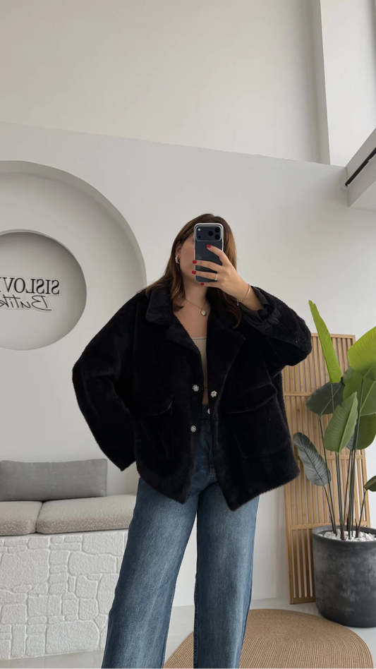 Black Teddy Jacket With Pockets