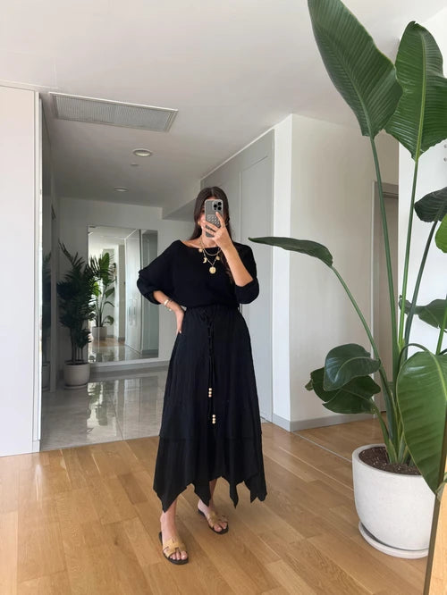 Cowboy Embroidered Black Skirt With Tassels & Ruffles