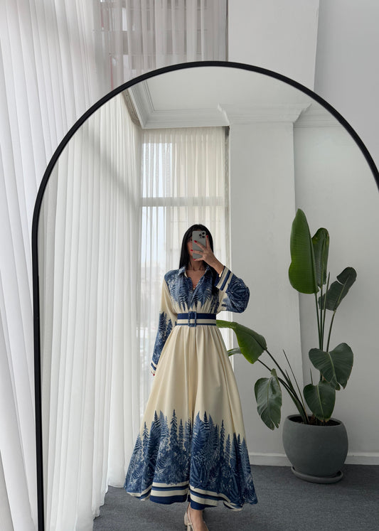 Blue Leaves Shirt Dress