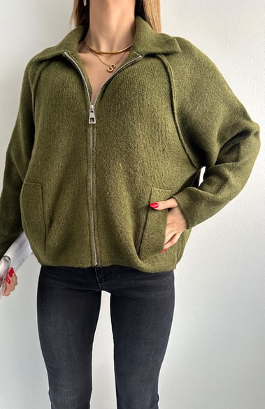 Olive Zip Up Wool Jacket