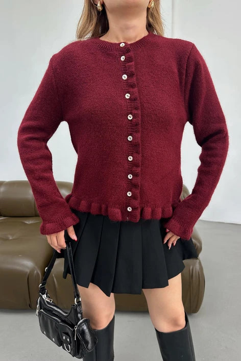 Burgundy Ruffled Cardigan