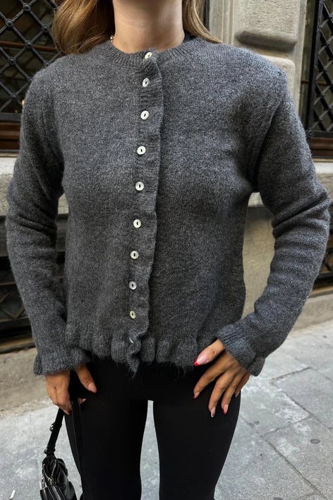 Grey Ruffled Cardigan
