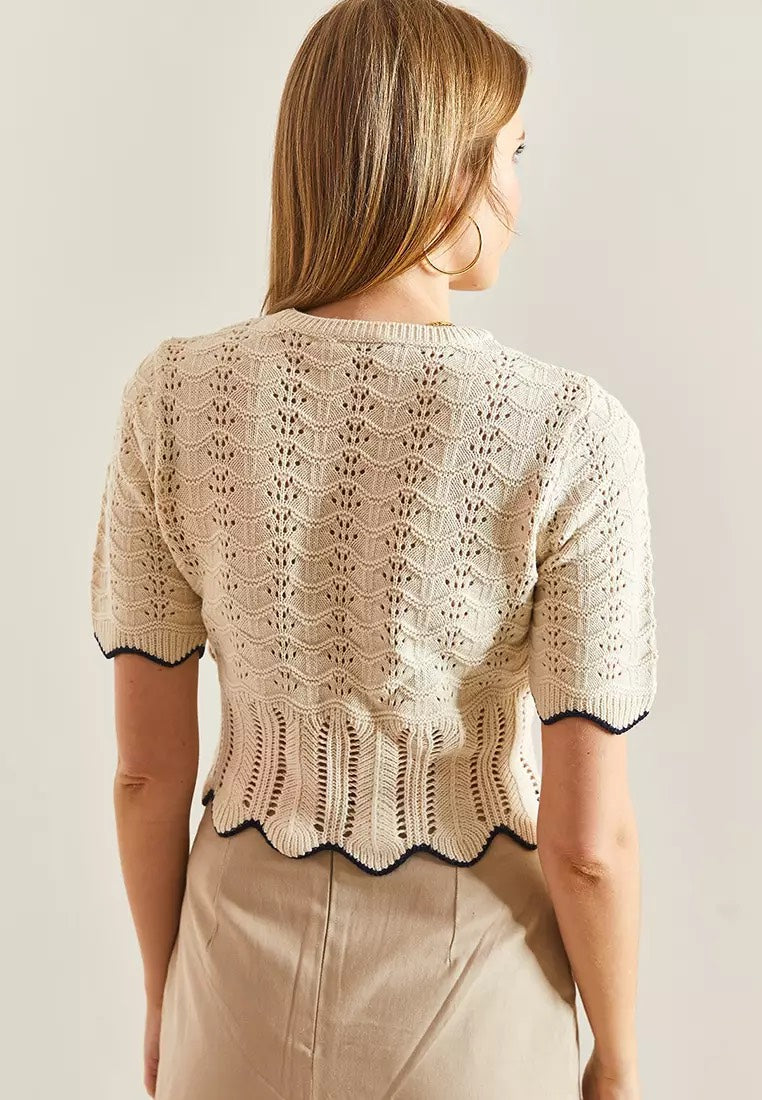 Off White X Navy Zigzag Crochet Top
