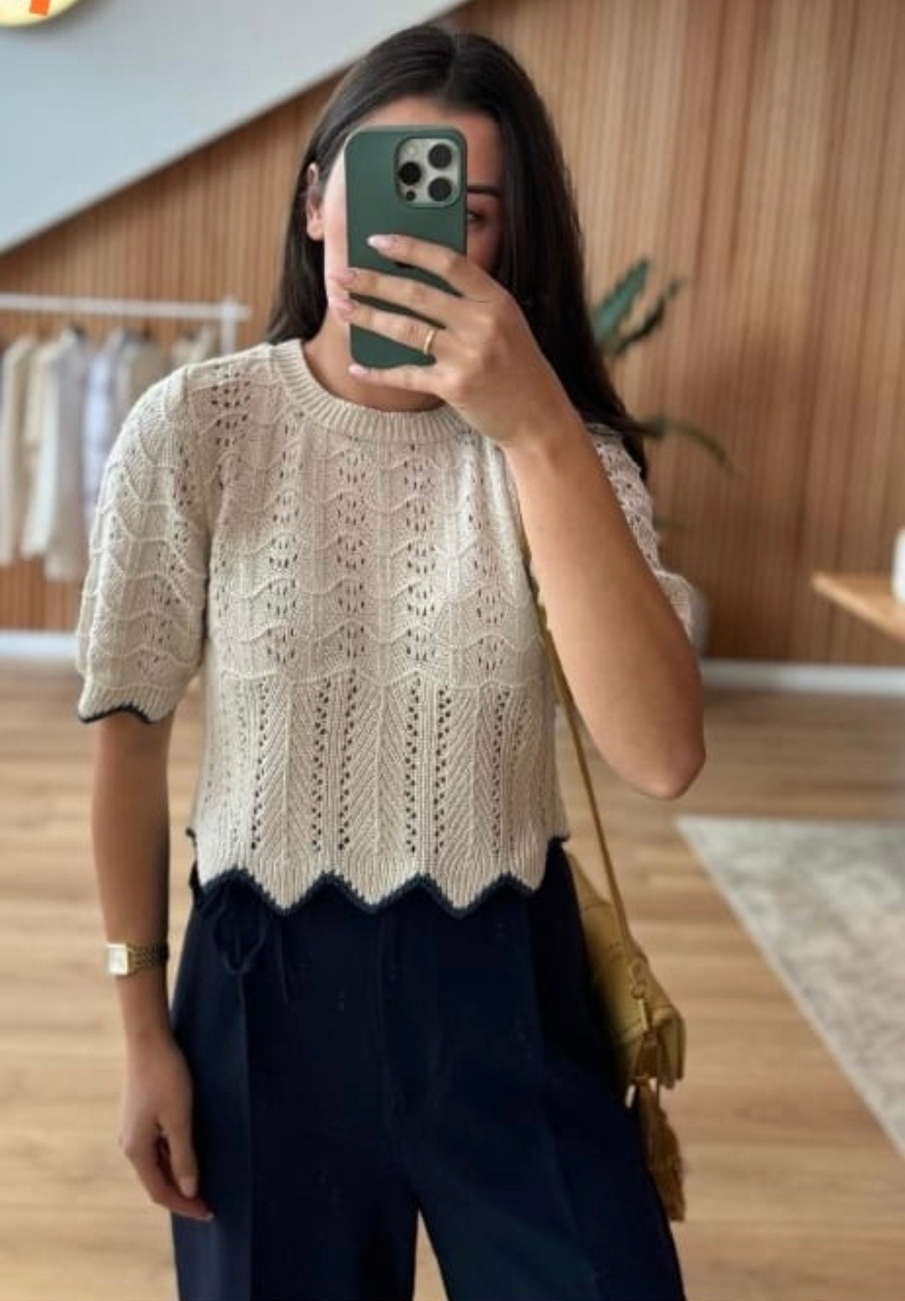 Off White X Navy Zigzag Crochet Top