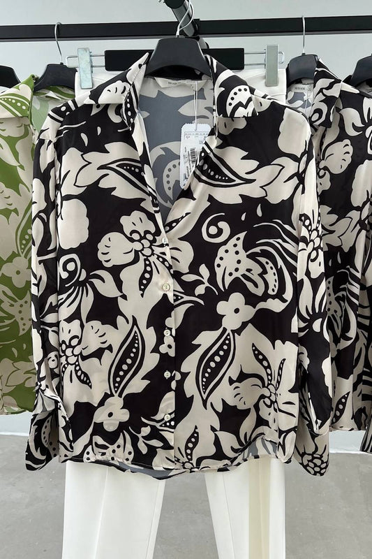 Satin Black Floral Shirt