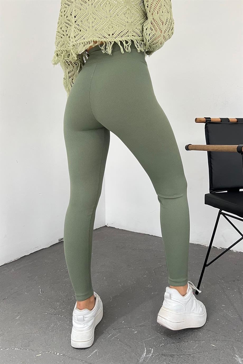 Olive Ribbed THERMAL Leggings