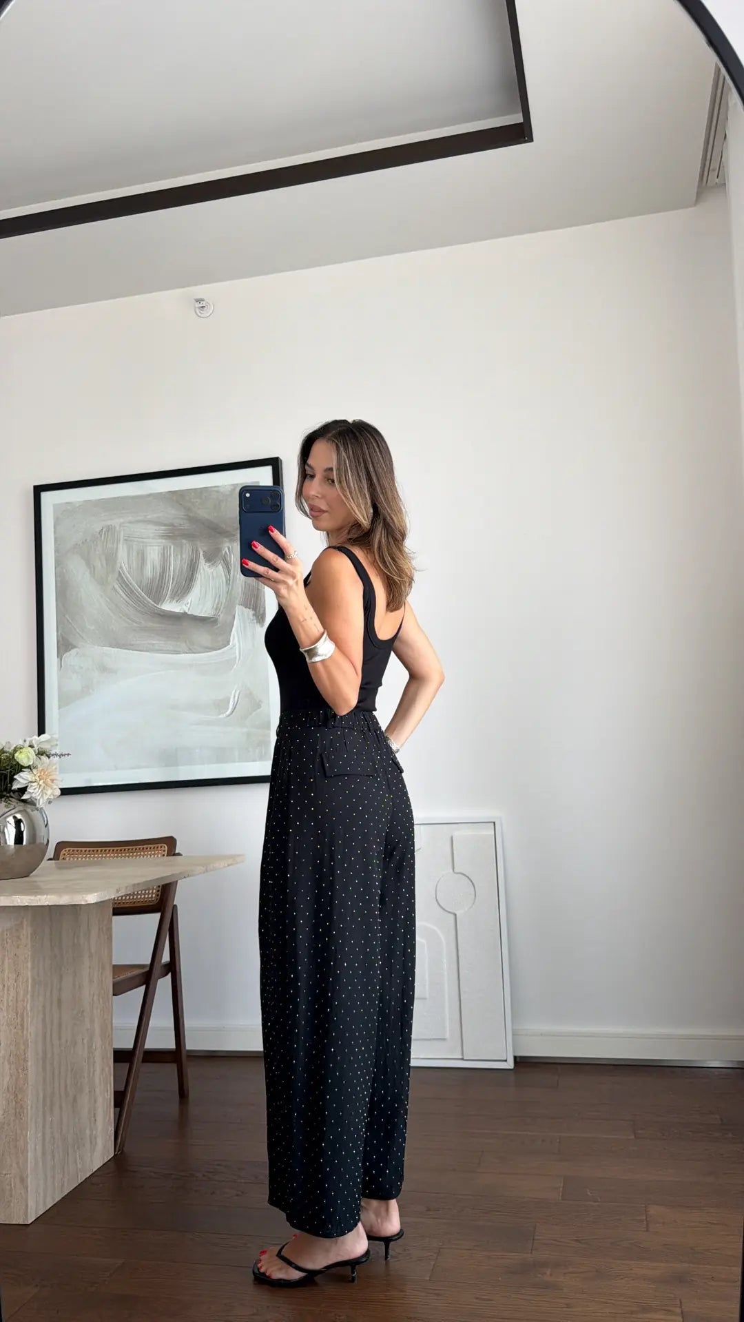 Black Studded High-Waist Palazzo Pants